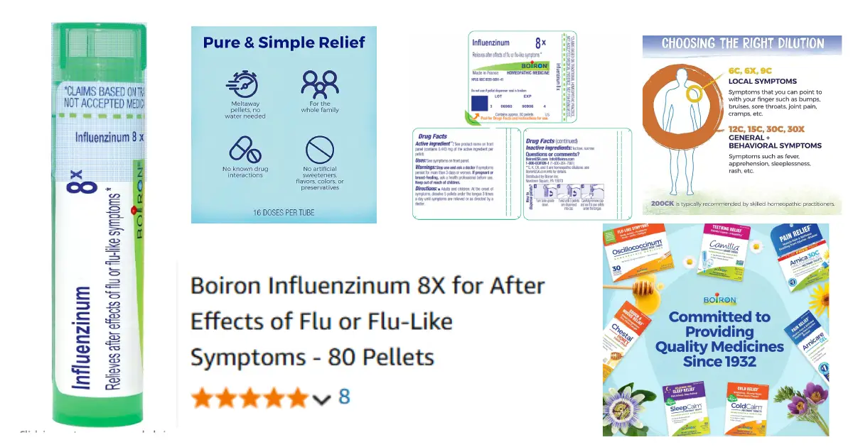 Influenza Treatment Influenza - Boiron Influenzinum 8X for After Effects of Flu or Flu-Like Symptoms - 80 Pellets